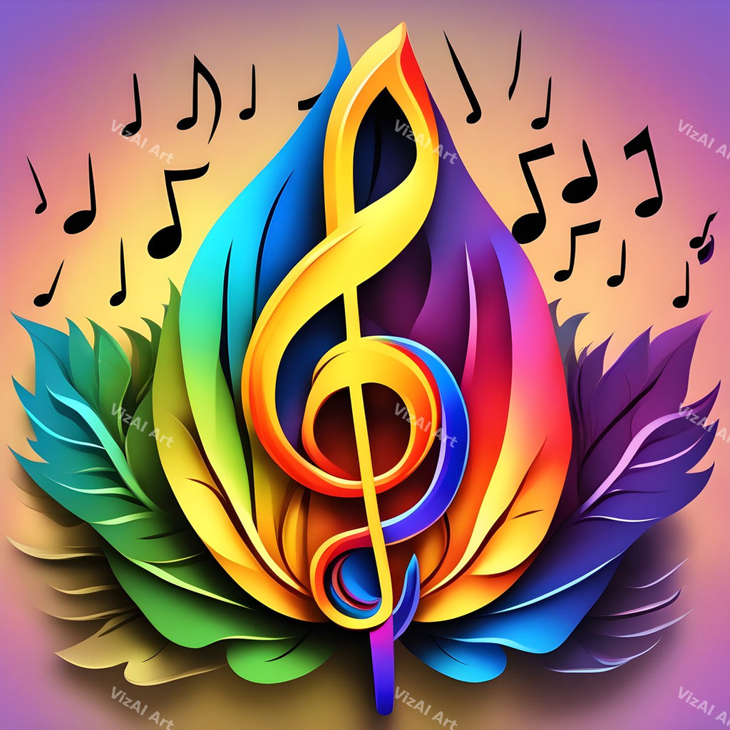 Rainbow Leaves Treble Clef Art — print 9