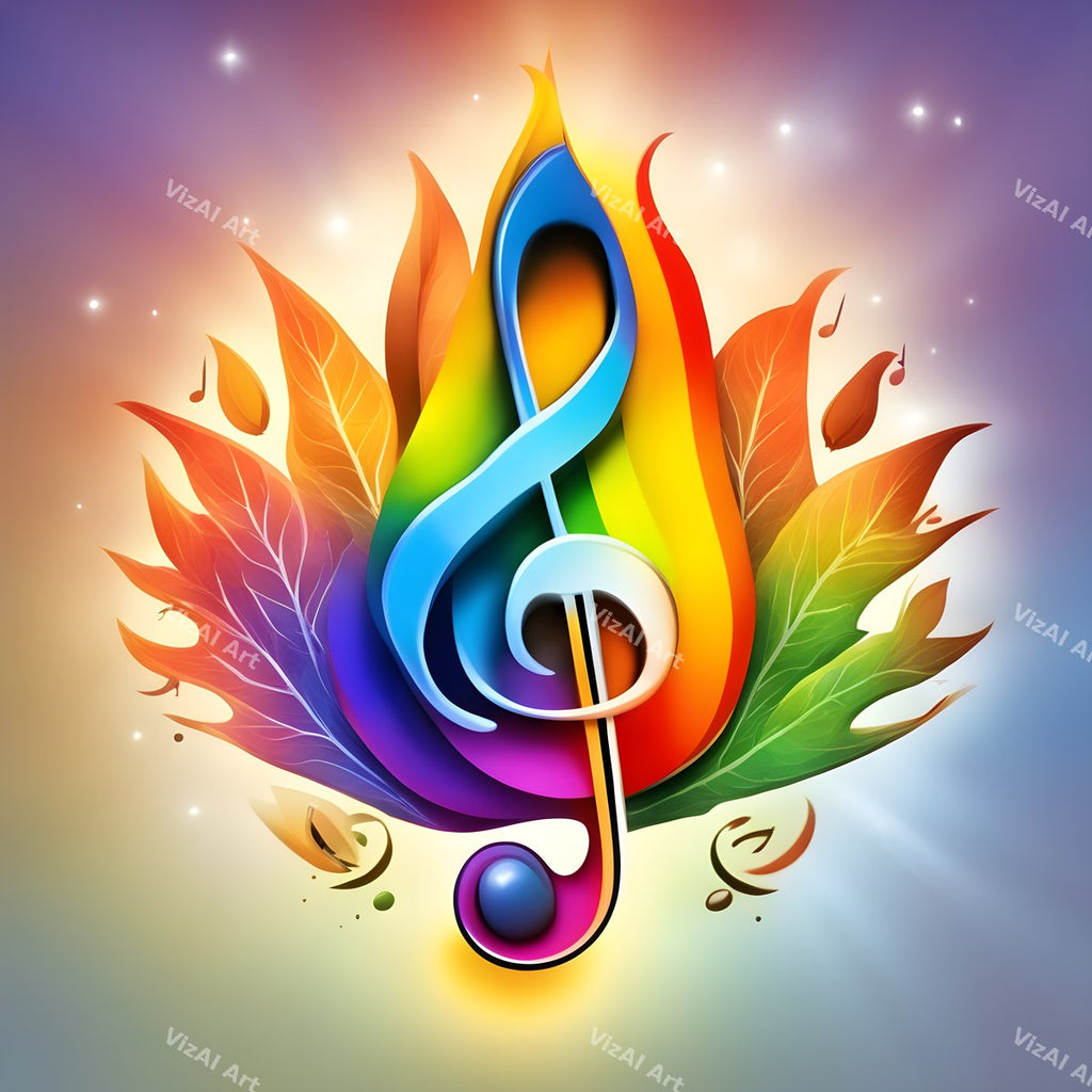 Rainbow Leaves Treble Clef Art — print 10