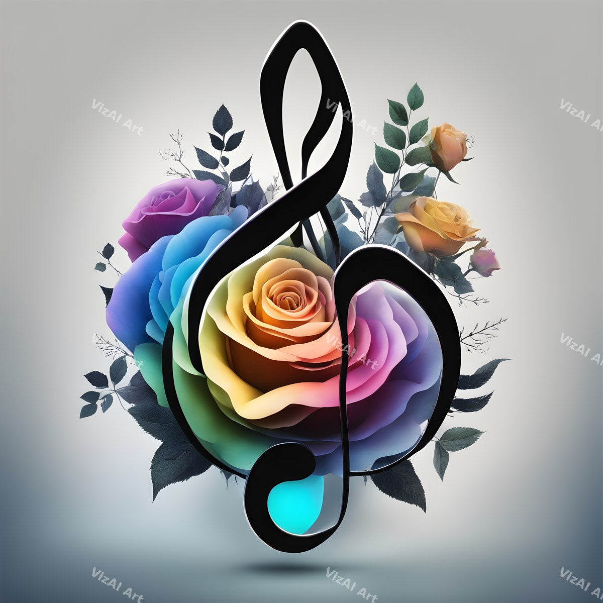 Roses & Blossoms Treble Clef Art — print 3