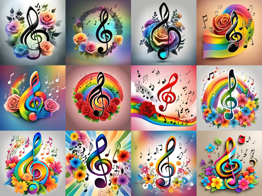 Roses & Blossoms Treble Clef Art — 12 Printable Prints