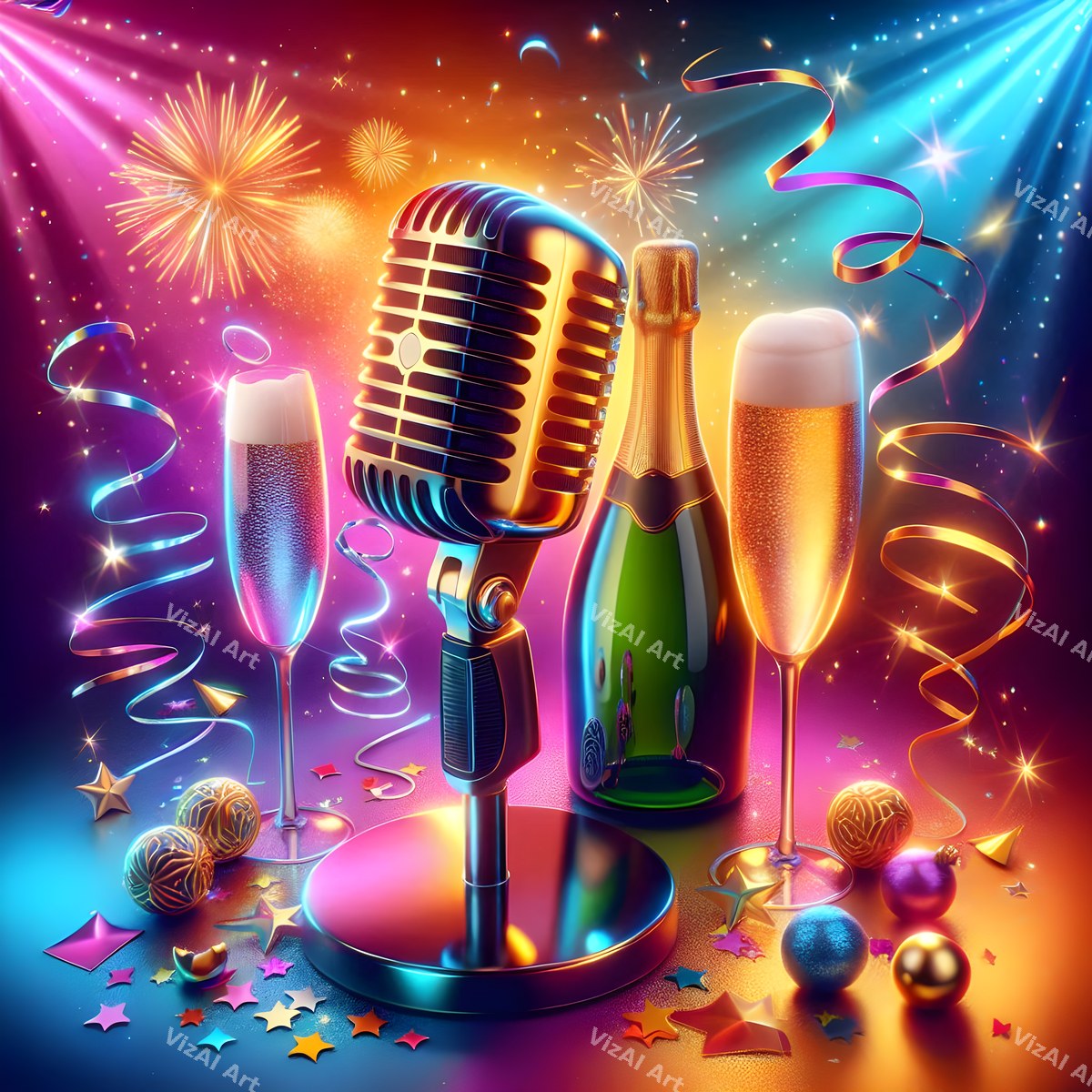 New Year Champagne & Strings Music Art — print 1