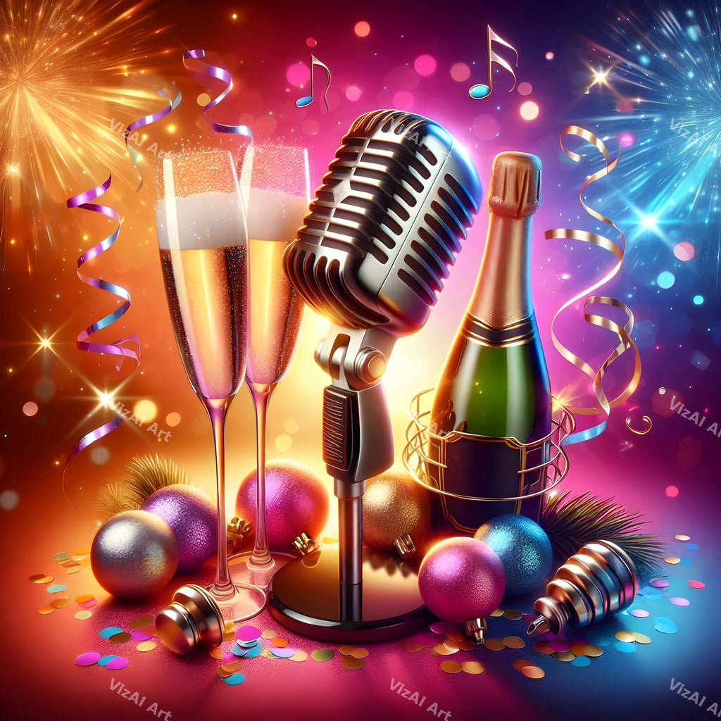 New Year Champagne & Strings Music Art — print 2