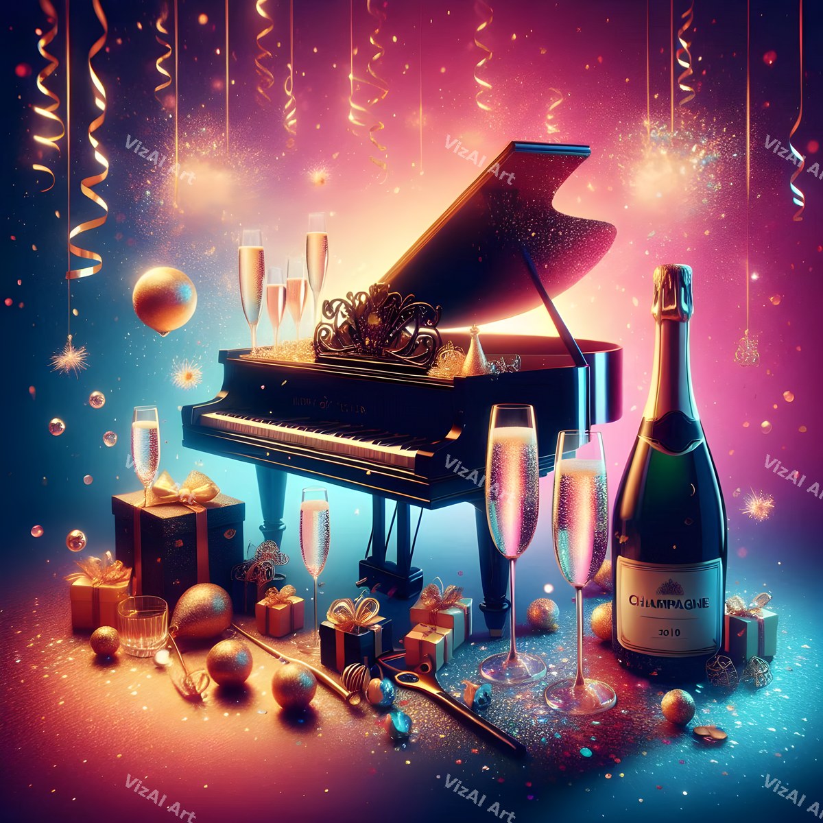 New Year Champagne & Strings Music Art — print 3