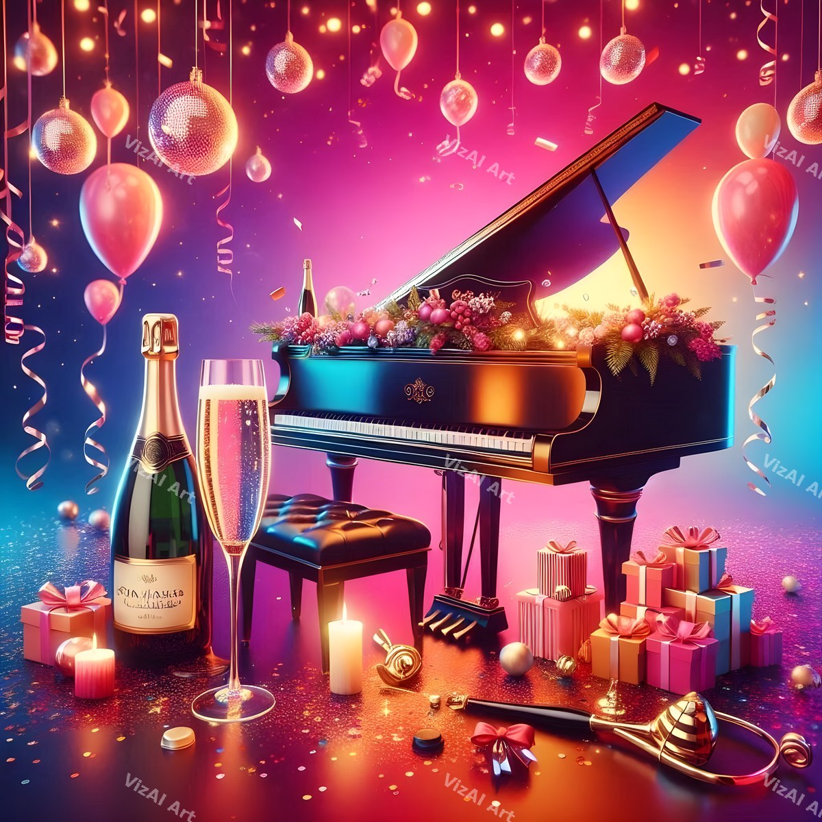 New Year Champagne & Strings Music Art — print 4