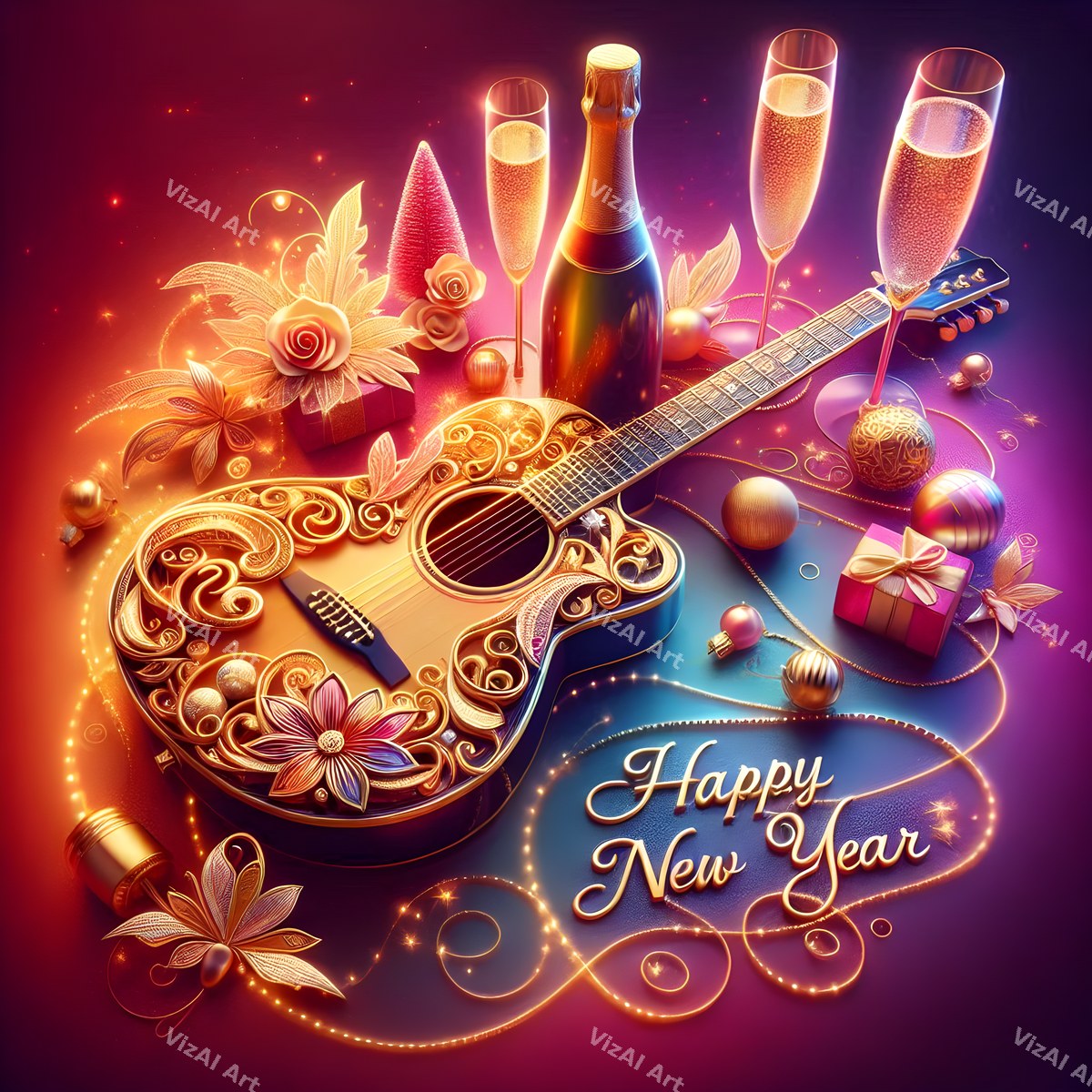 New Year Champagne & Strings Music Art — print 5