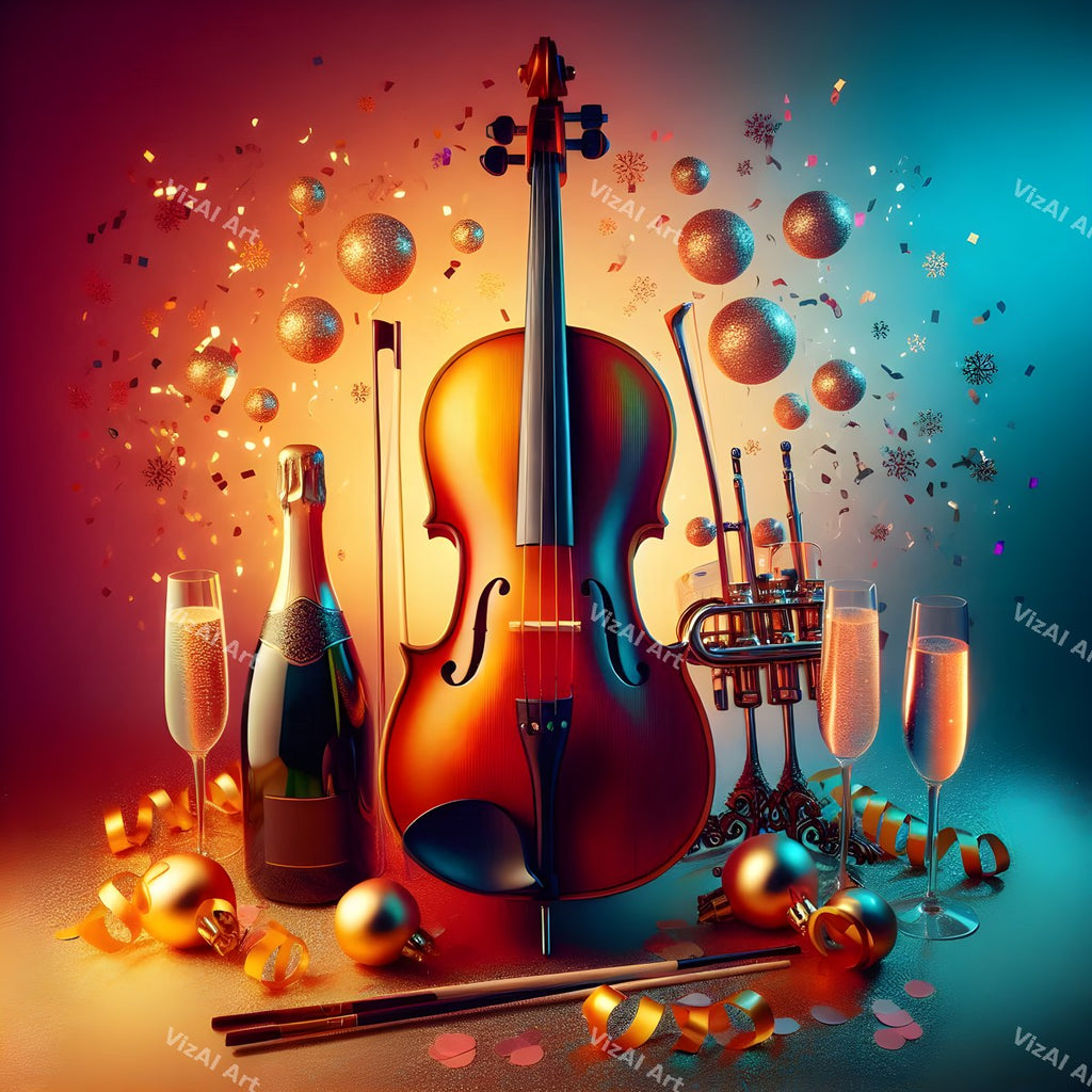 New Year Champagne & Strings Music Art — print 7