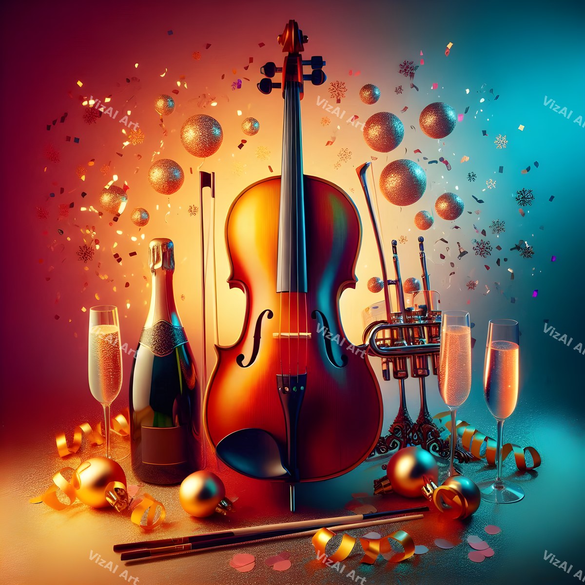 New Year Champagne & Strings Music Art — print 7