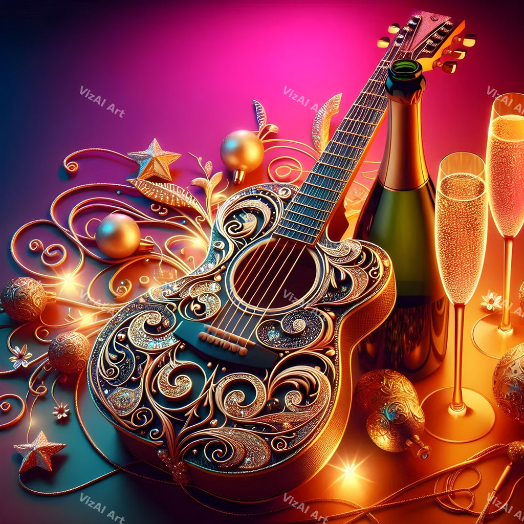 New Year Champagne & Strings Music Art — print 8