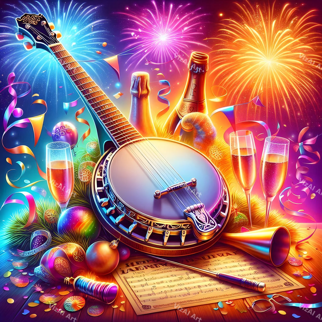 New Year Champagne & Strings Music Art — print 10