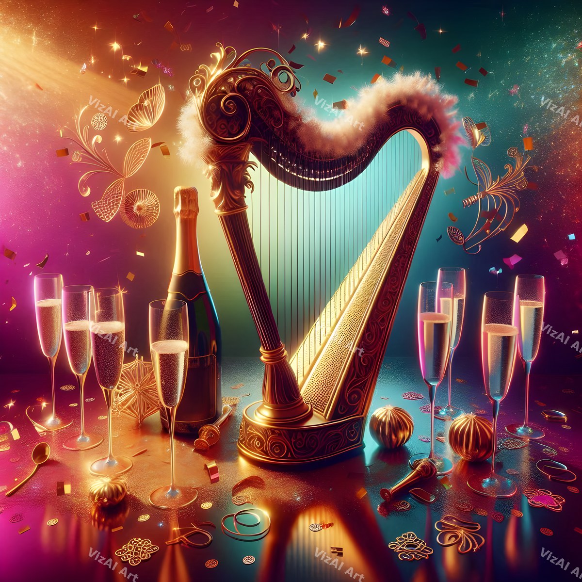 New Year Champagne & Strings Music Art — print 12