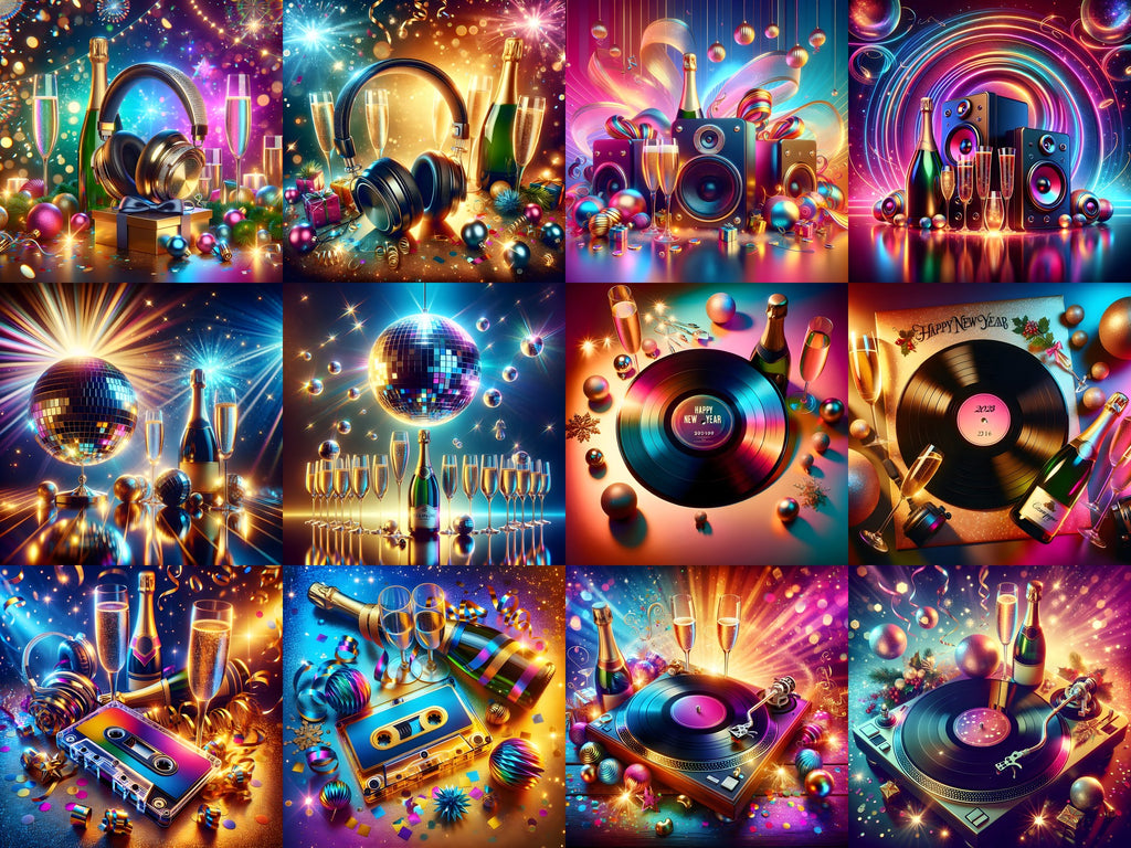 New Year Party Sound Music Art — 12 Printable Prints