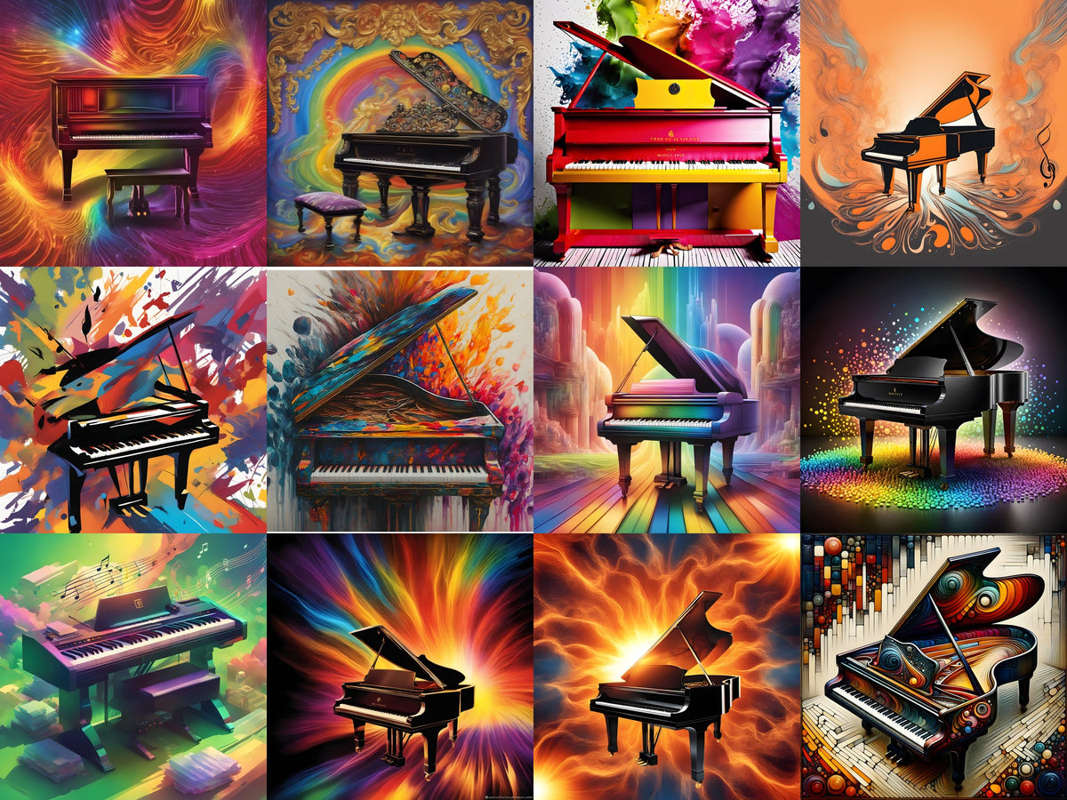 Piano in Colour Music Art — 12 Printable Prints