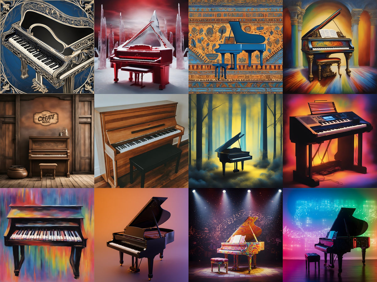 Piano on Stage Music Art — 12 Printable Prints