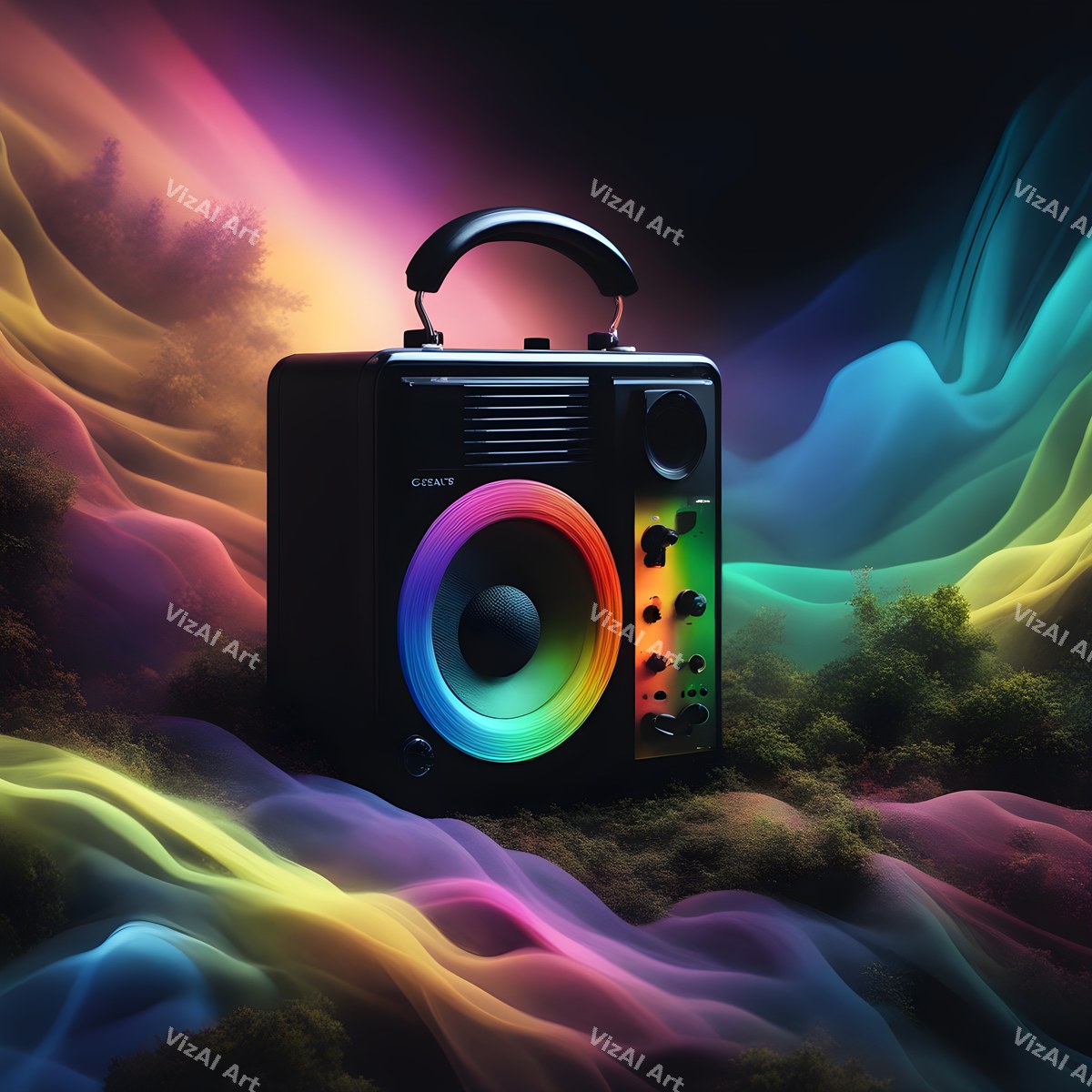 Neon Boombox Art — print 1