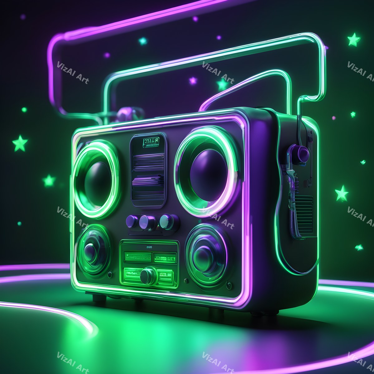Neon Boombox Art — print 2