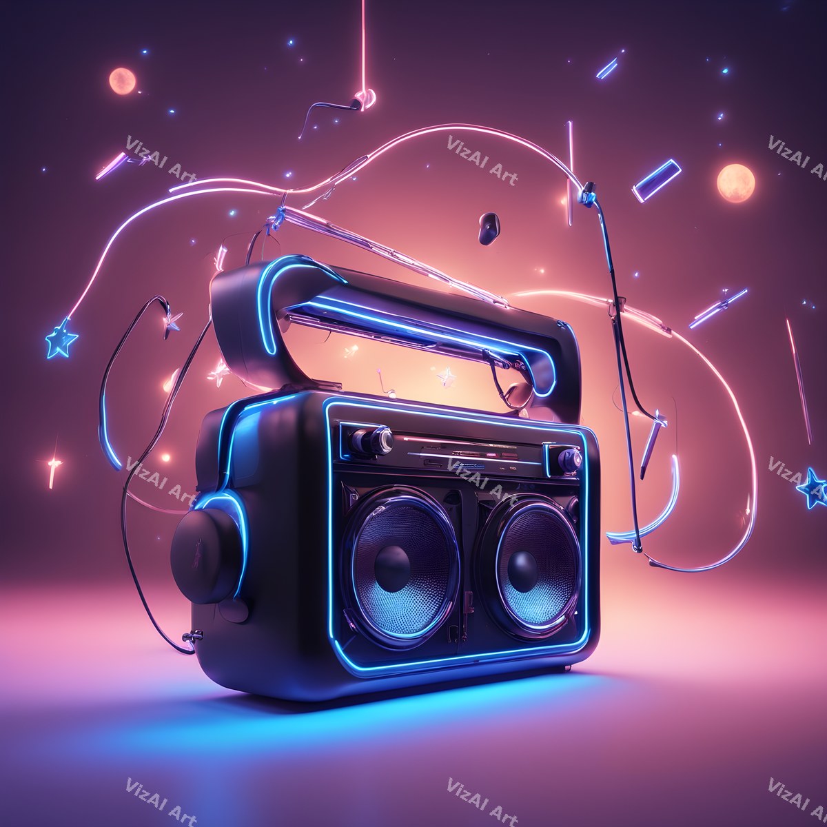 Neon Boombox Art — print 3