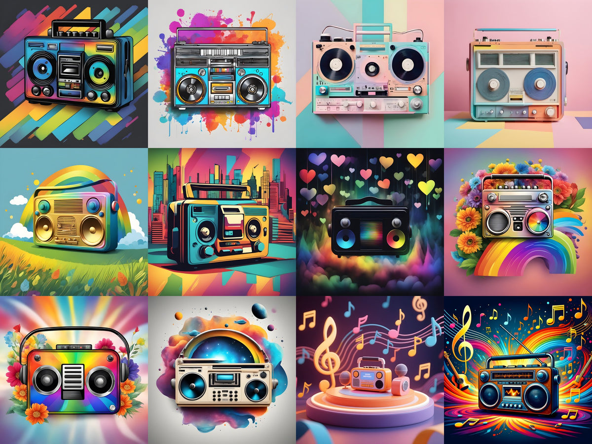 Pop Art Boombox Art — 12 Printable Prints