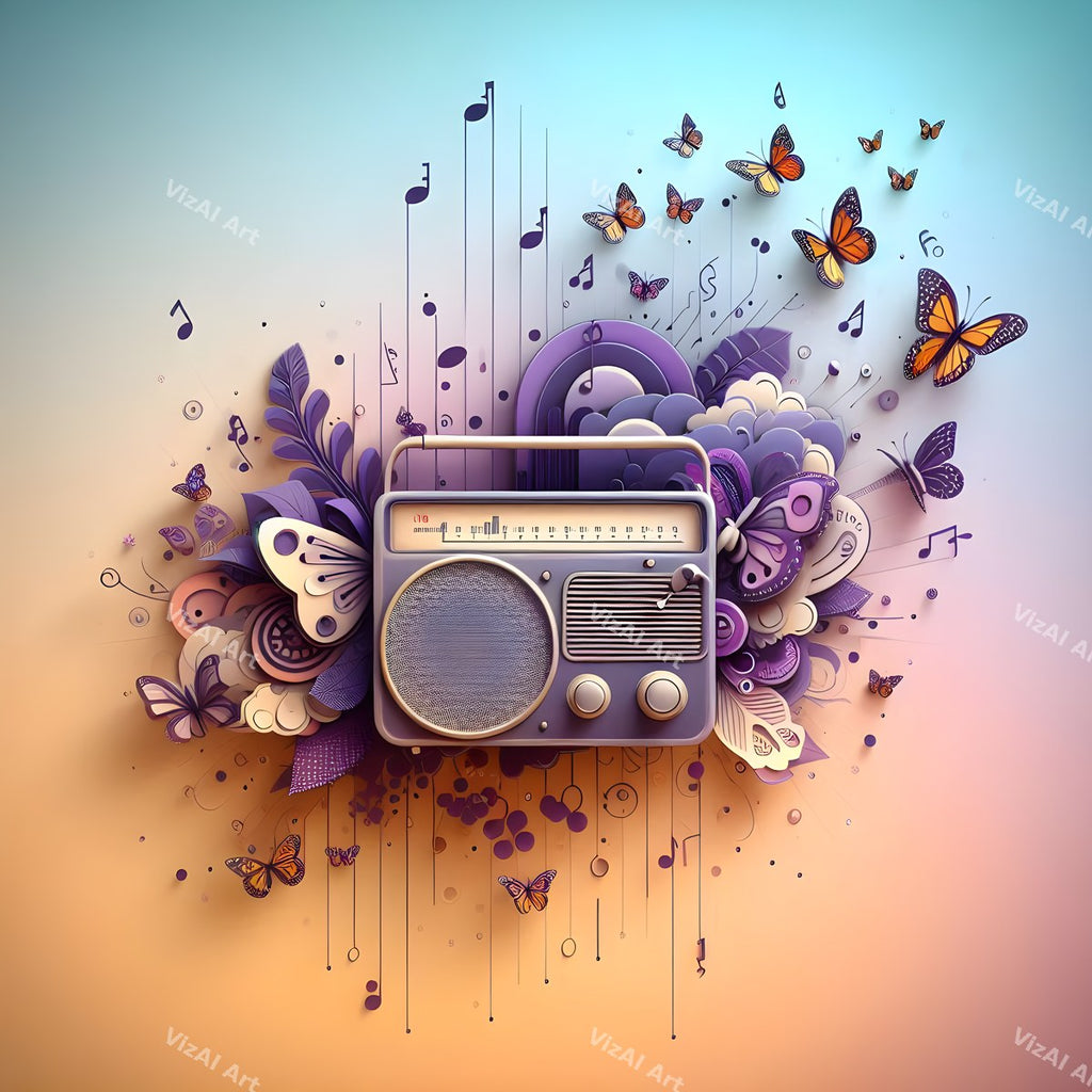 Music Notes & Butterflies Radio Art — print 5
