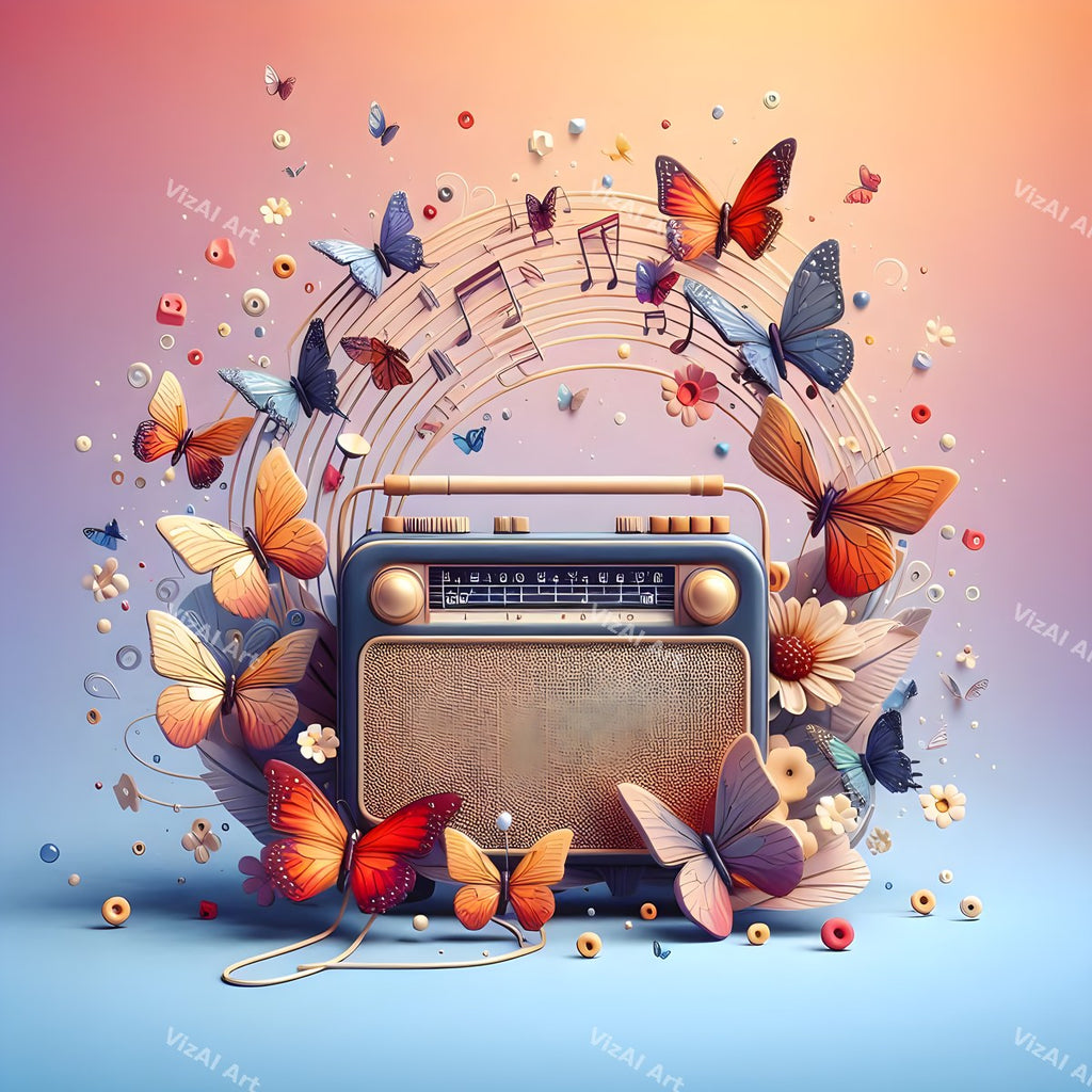 Music Notes & Butterflies Radio Art — print 6