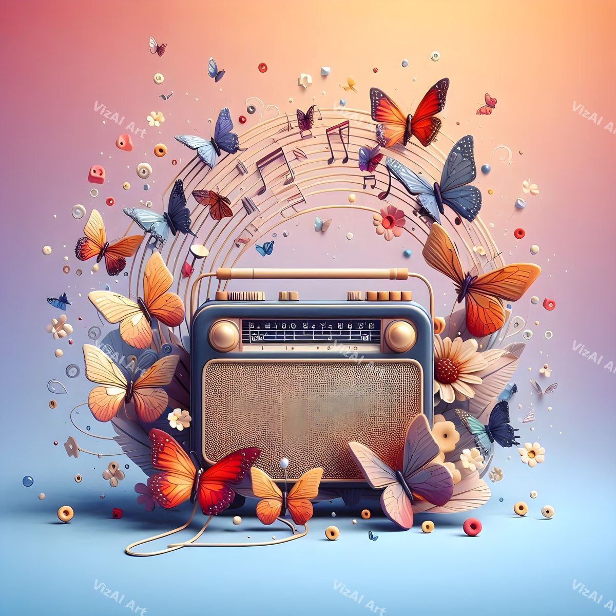 Music Notes & Butterflies Radio Art — print 6