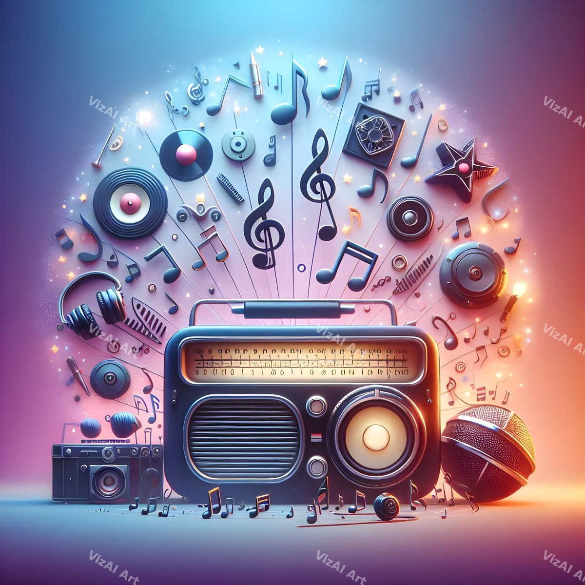 Music Notes & Butterflies Radio Art — print 10
