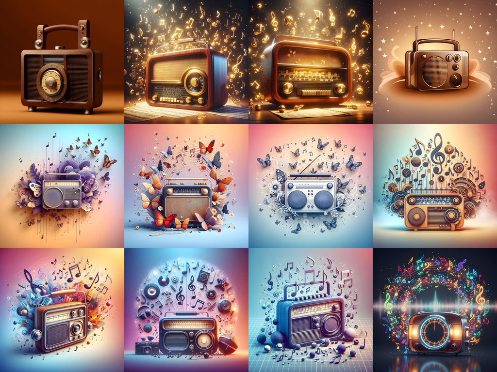 Music Notes & Butterflies Radio Art — 12 Printable Prints
