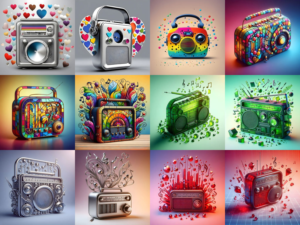 Jewel, Glass & Silver Radio Art — 12 Printable Prints