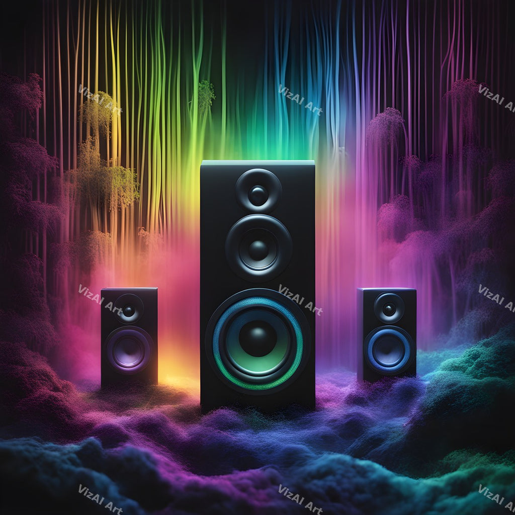 Rainbow & Neon Speakers Art — print 2