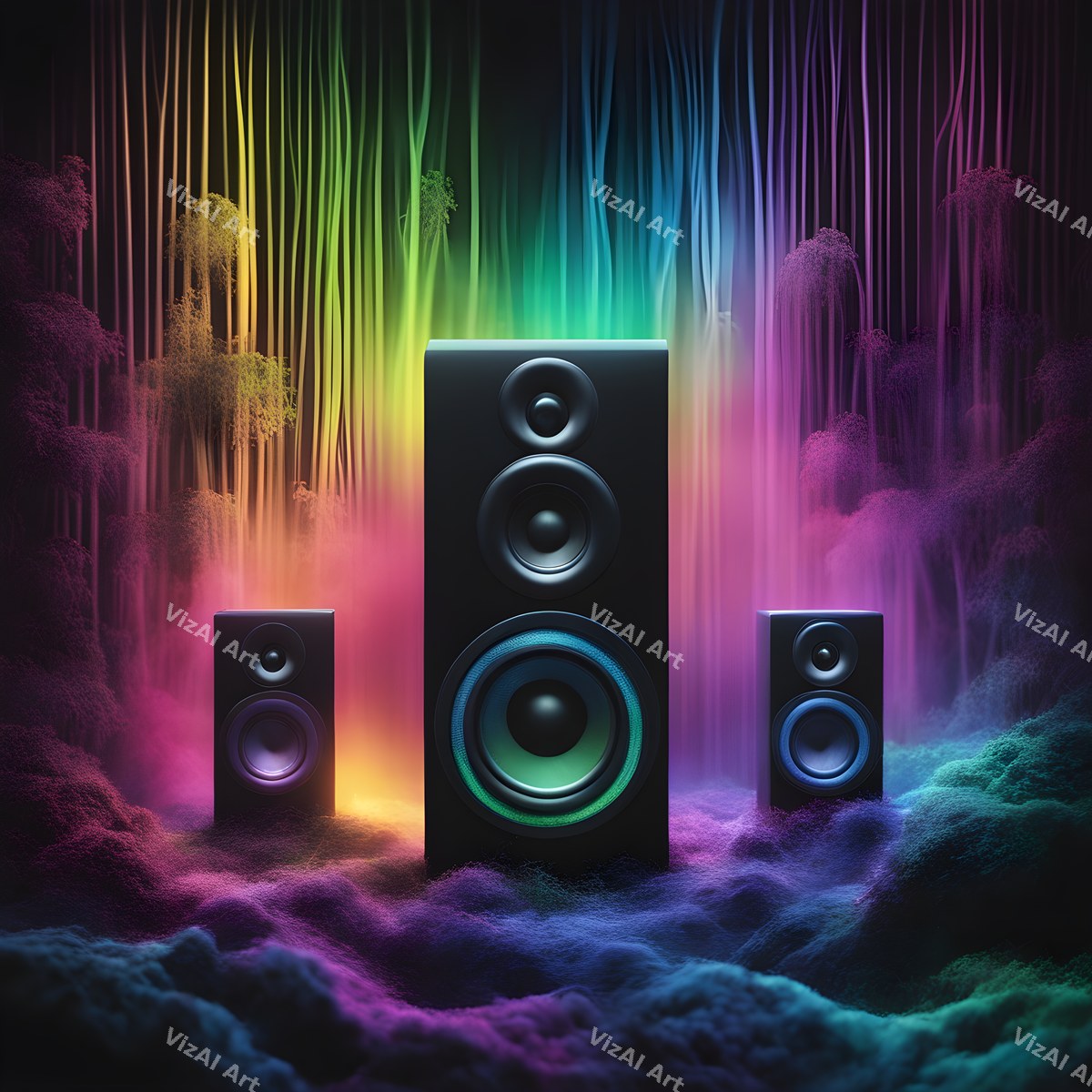 Rainbow & Neon Speakers Art — print 2