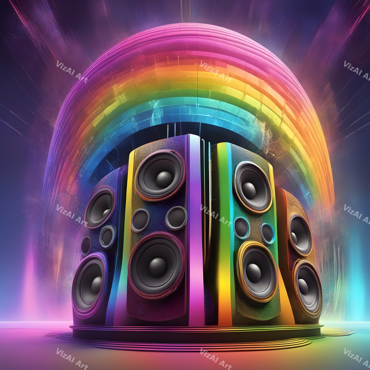 Rainbow & Neon Speakers Art — print 4