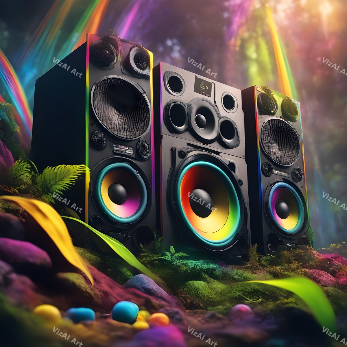 Rainbow & Neon Speakers Art — print 12