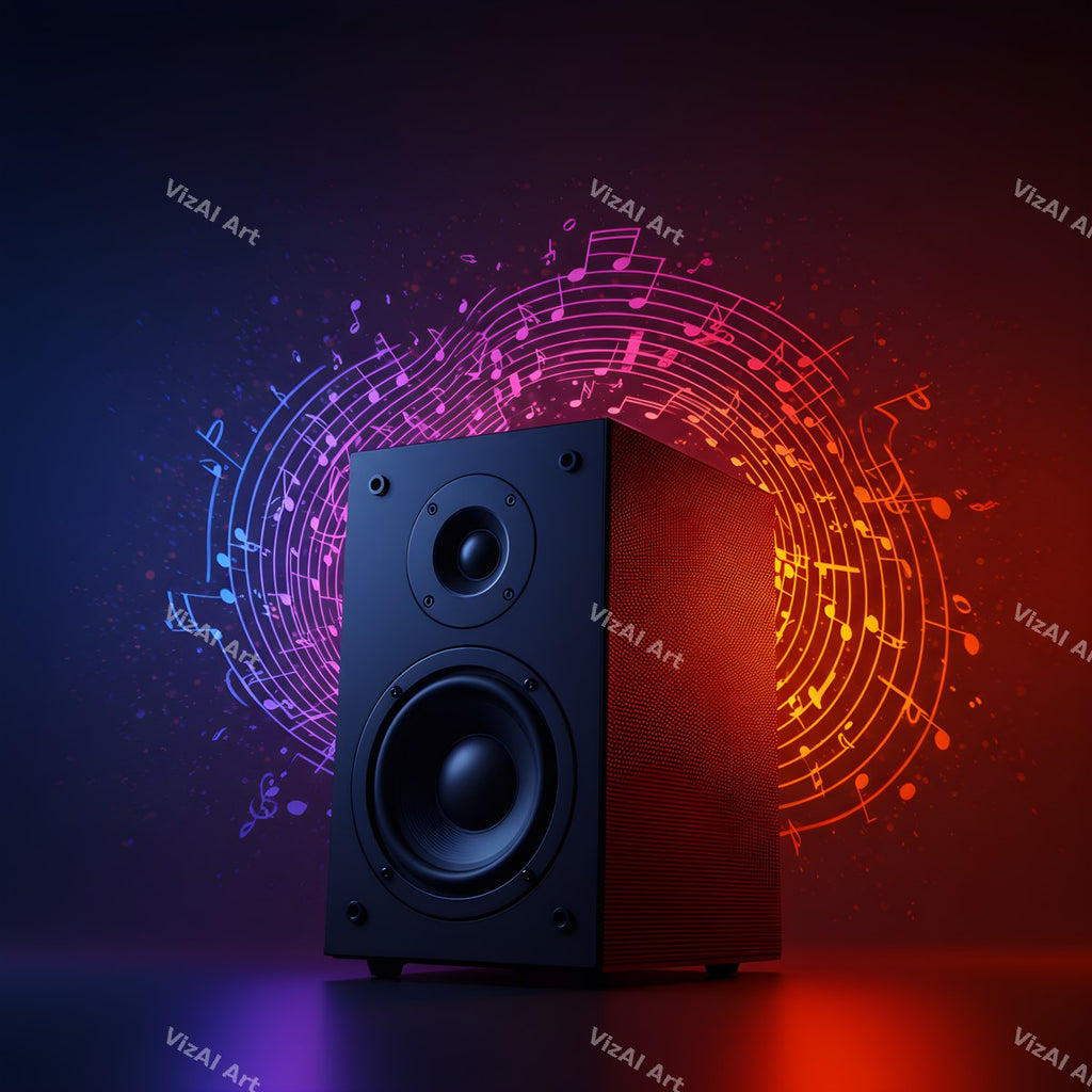 Speakers & Music Notes Art — print 2