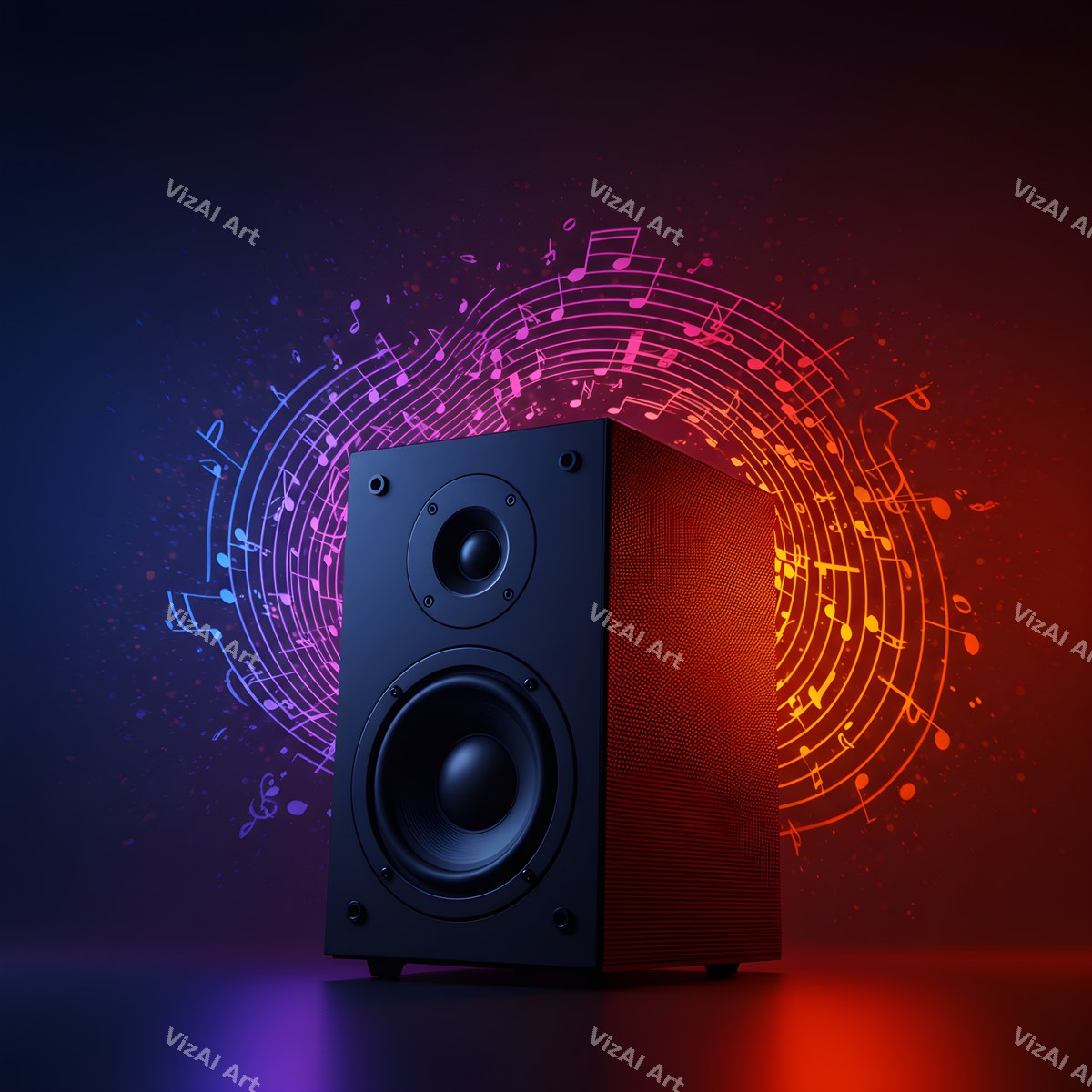 Speakers & Music Notes Art — print 2