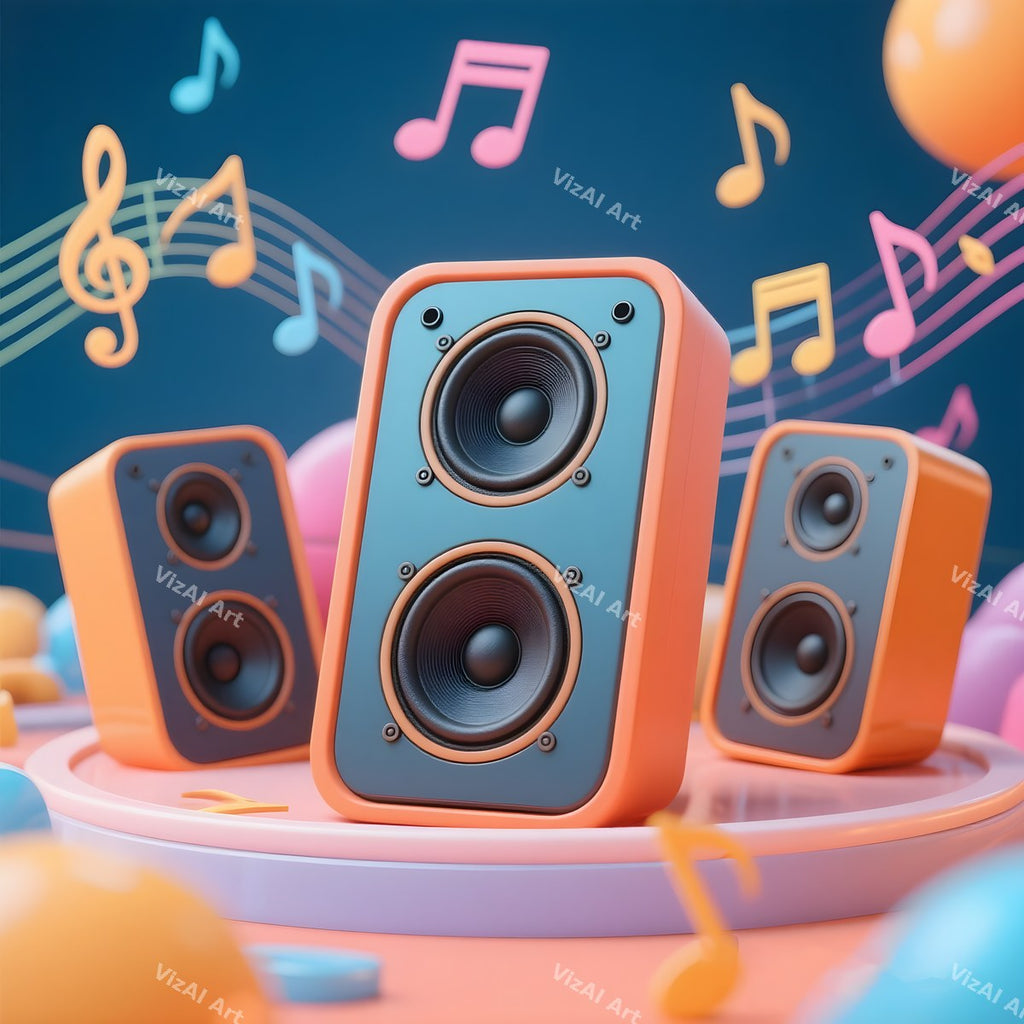 Speakers & Music Notes Art — print 3
