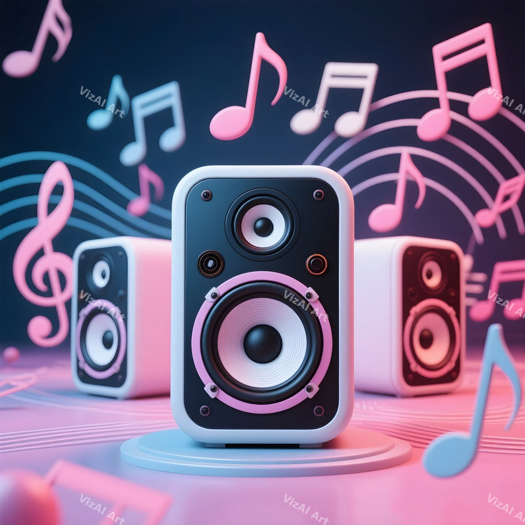 Speakers & Music Notes Art — print 4