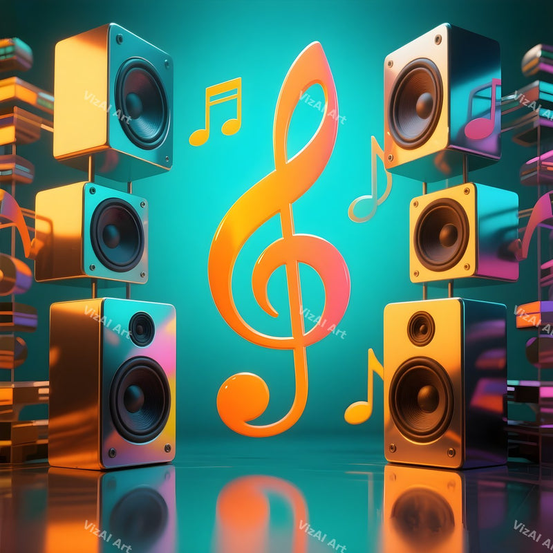 Speakers & Music Notes Art — print 5