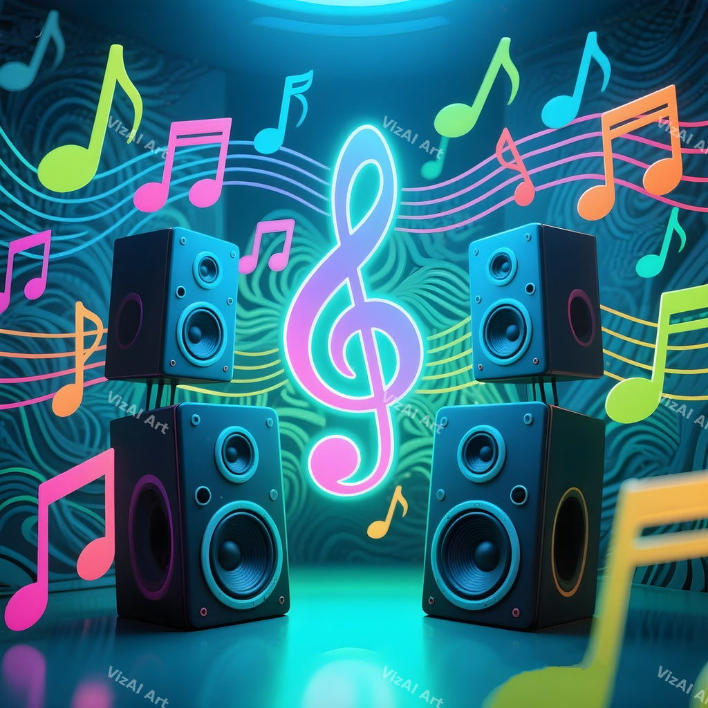 Speakers & Music Notes Art — print 6