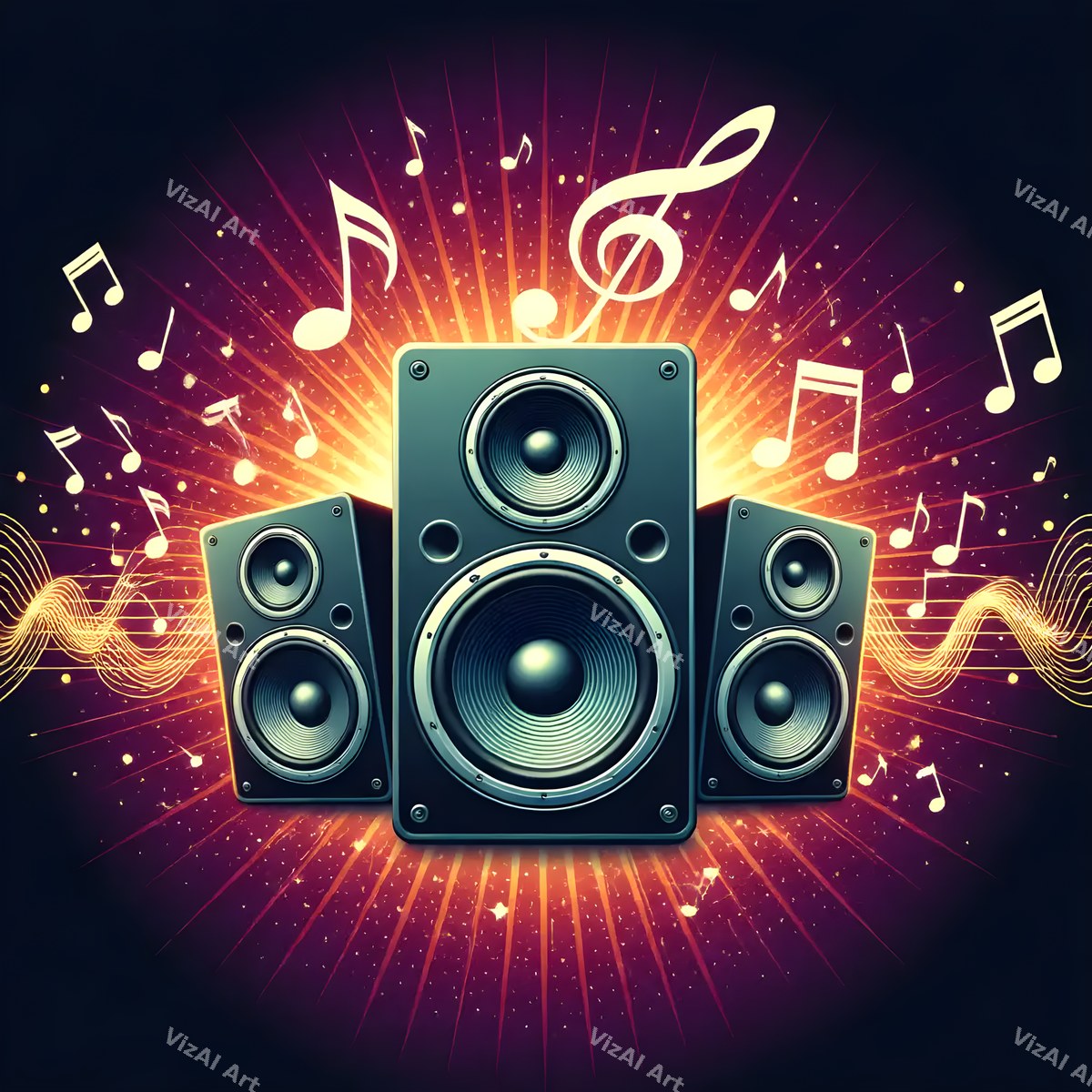 Speakers & Music Notes Art — print 11