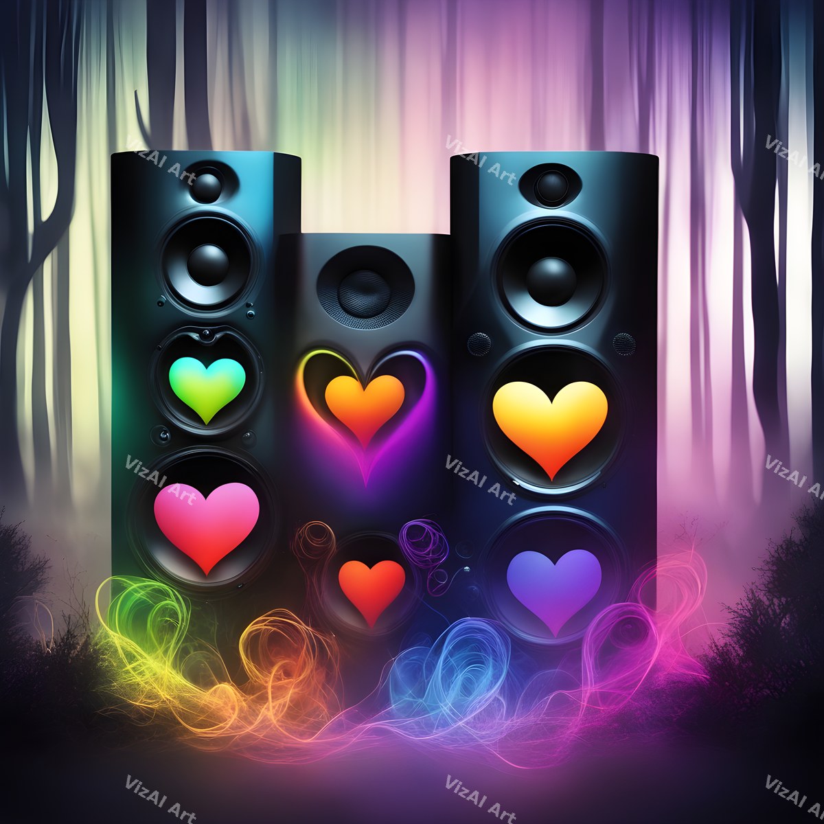 Rainbow Hearts & Ribbons Speakers Art — print 2