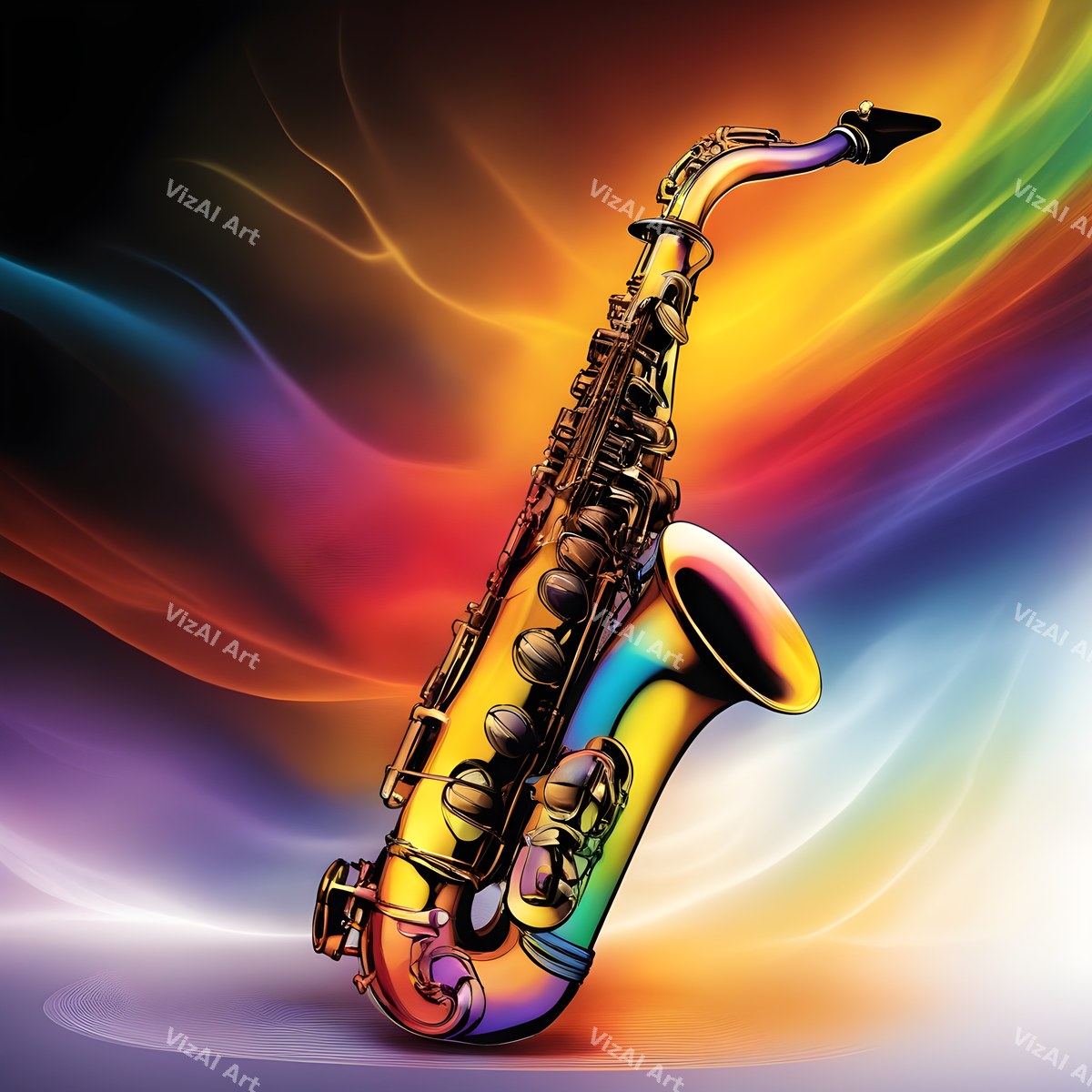 Golden Saxophone in Colour Art — print 2