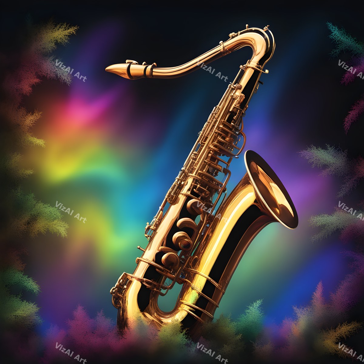 Golden Saxophone in Colour Art — print 3