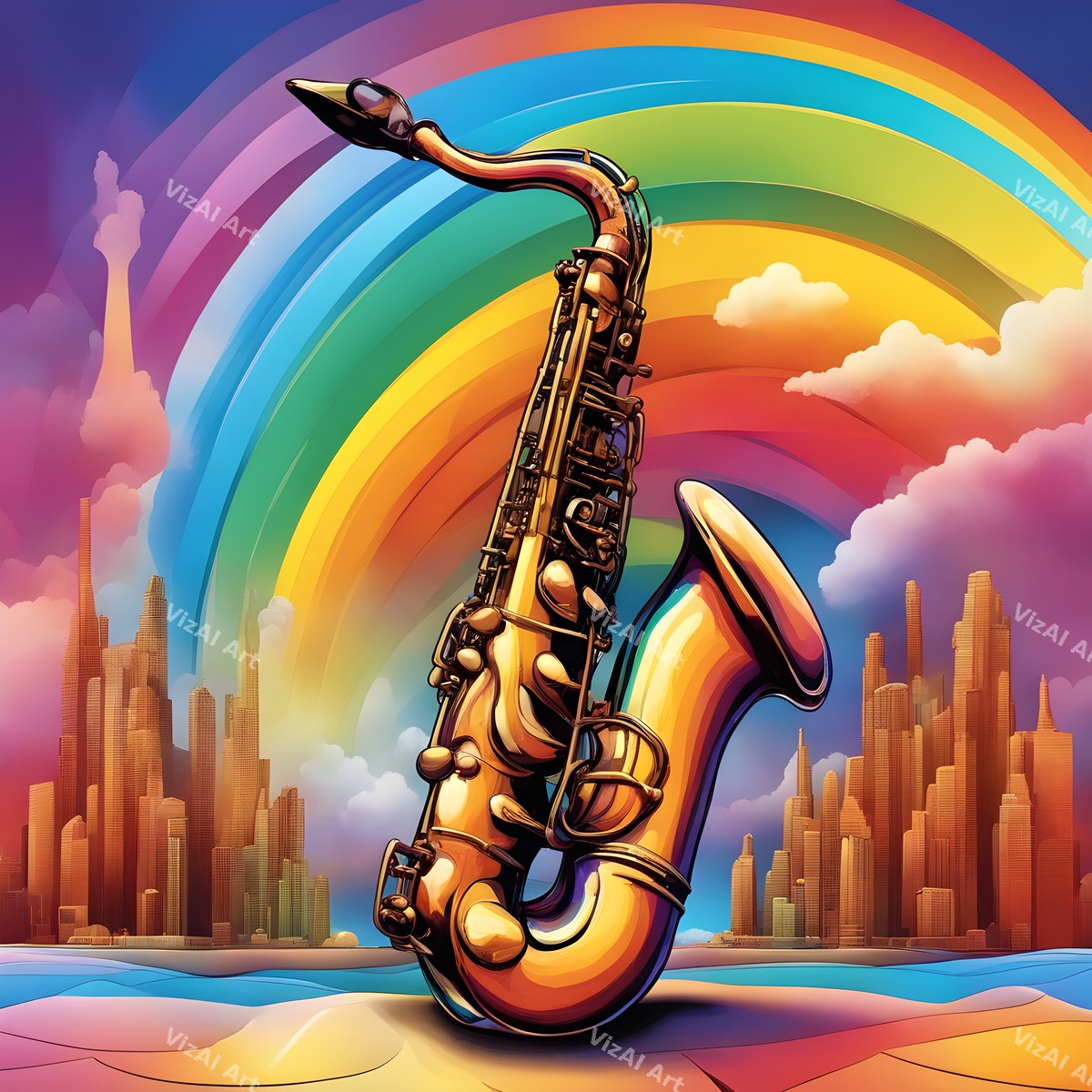 Golden Saxophone in Colour Art — print 5