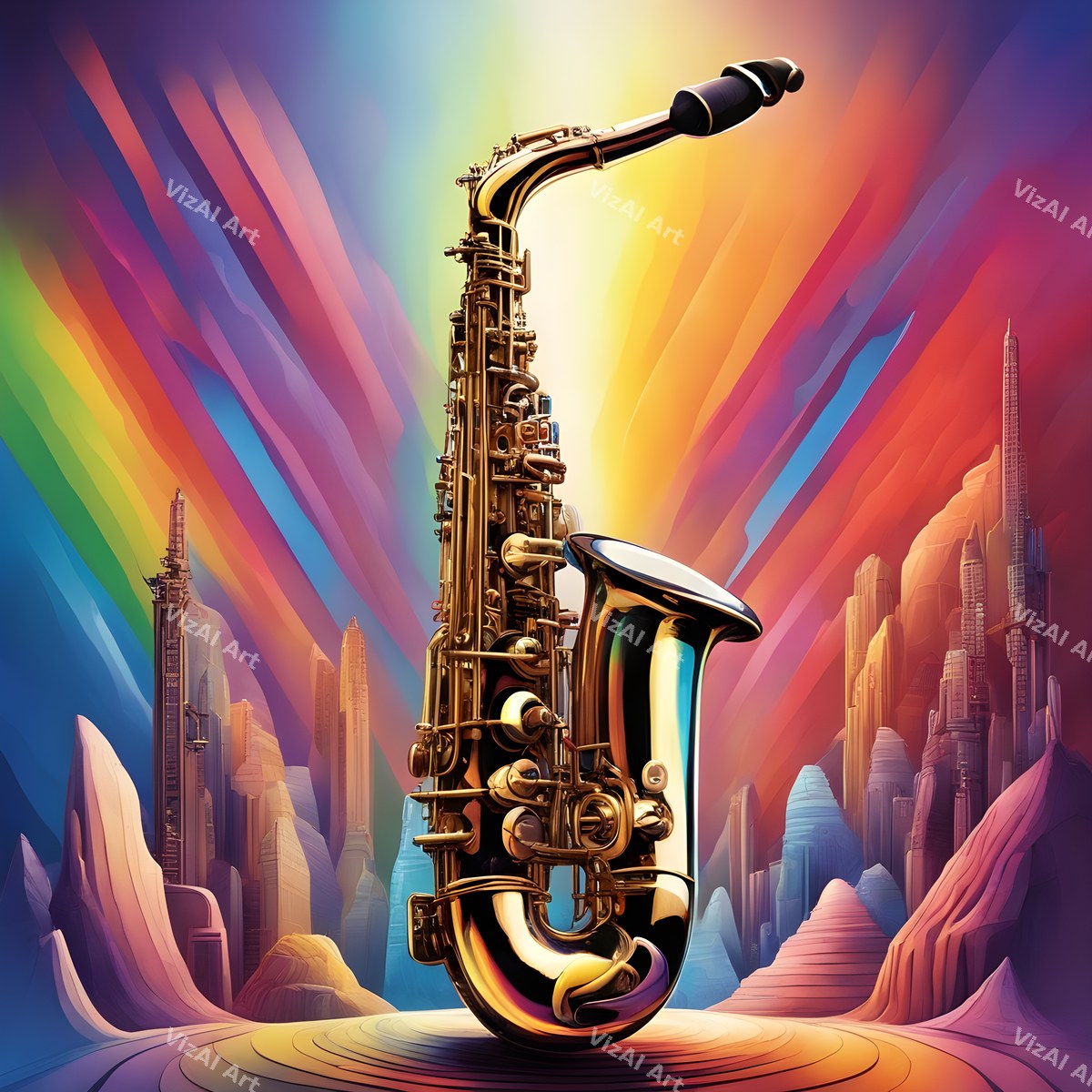 Golden Saxophone in Colour Art — print 6