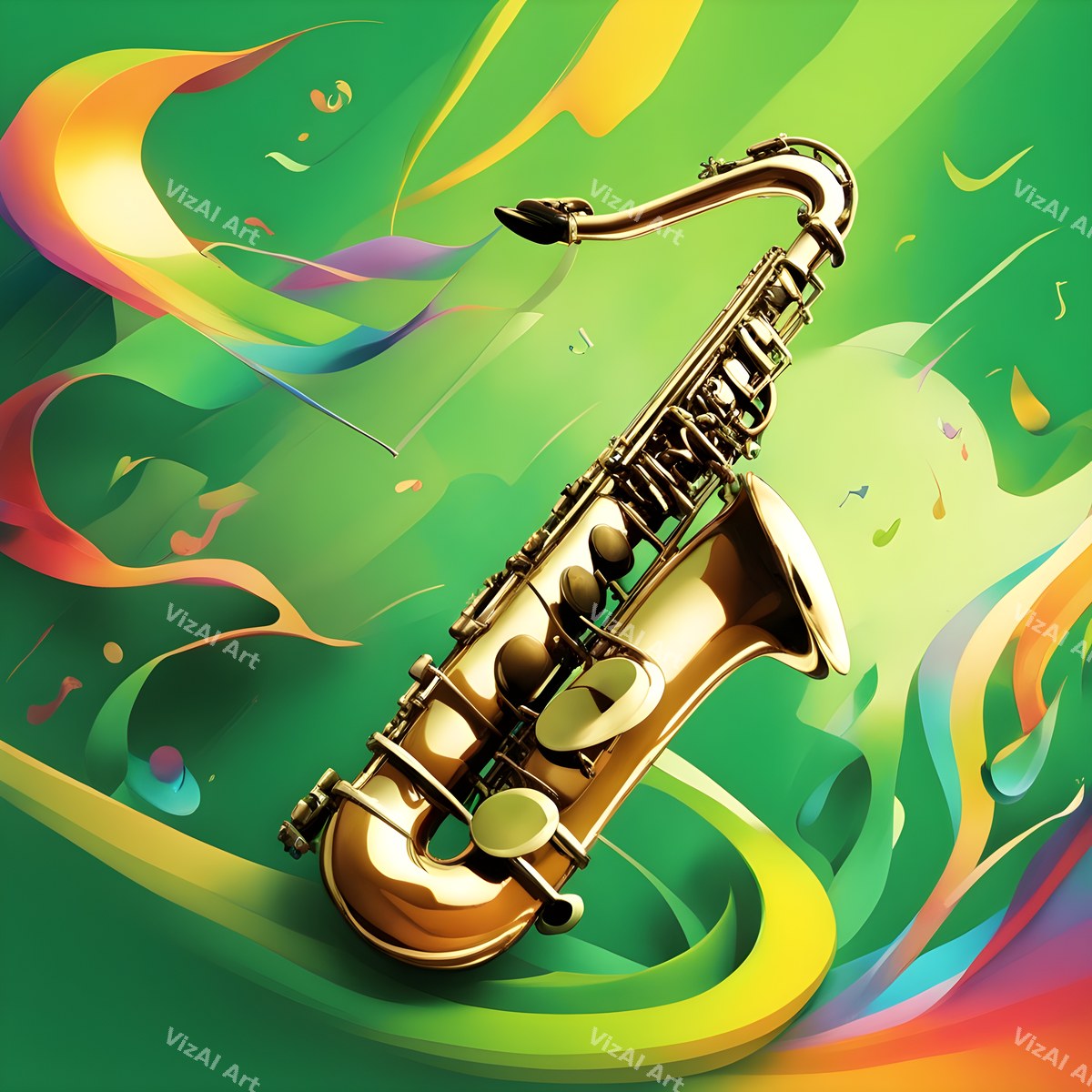 Golden Saxophone in Colour Art — print 9