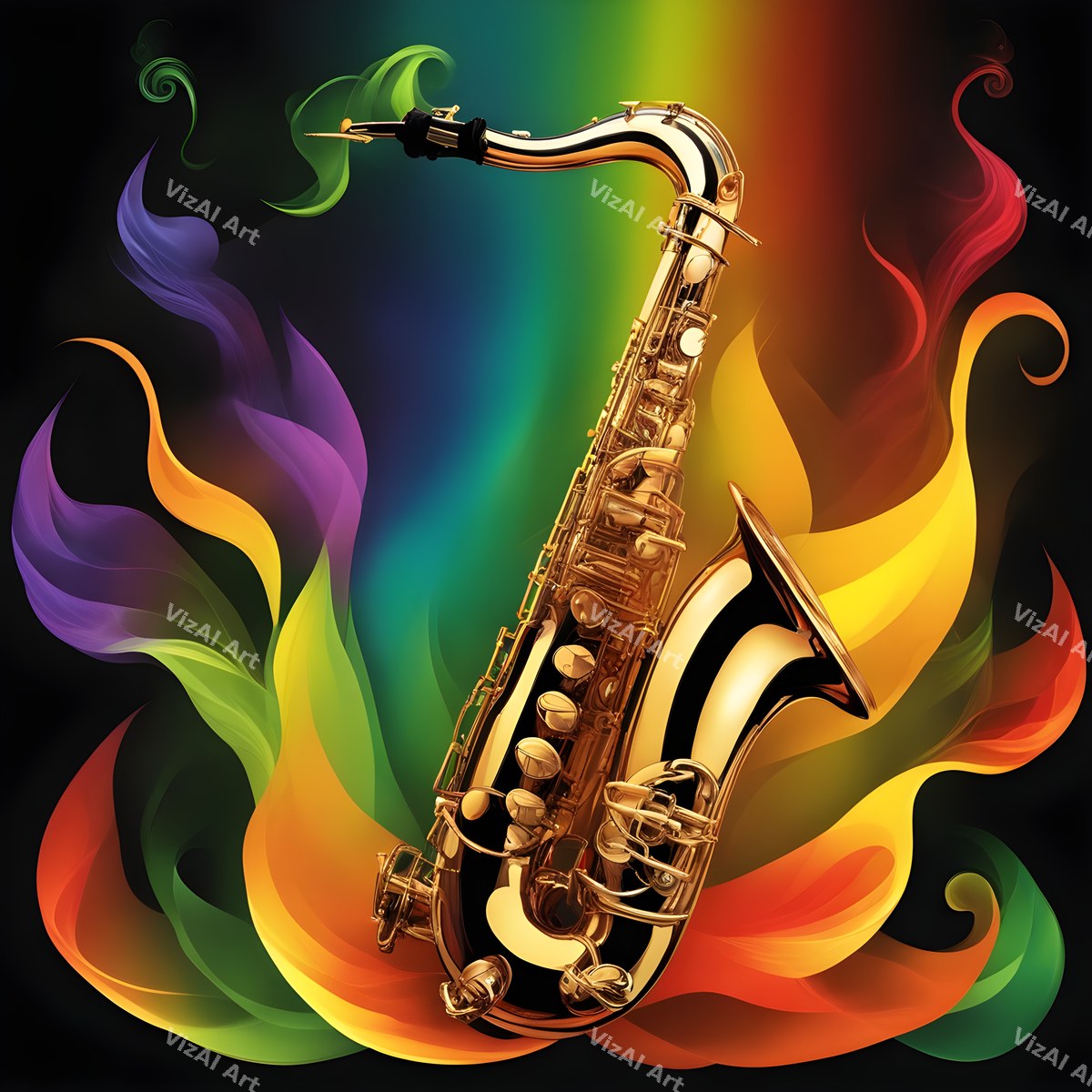 Golden Saxophone in Colour Art — print 10