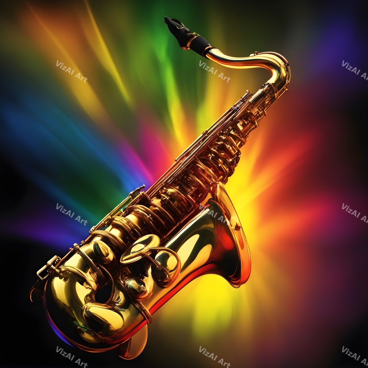 Golden Saxophone in Colour Art — print 11