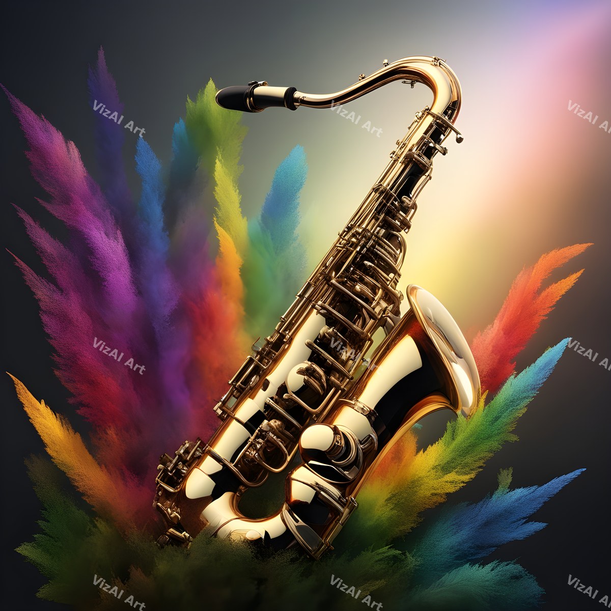 Golden Saxophone in Colour Art — print 12