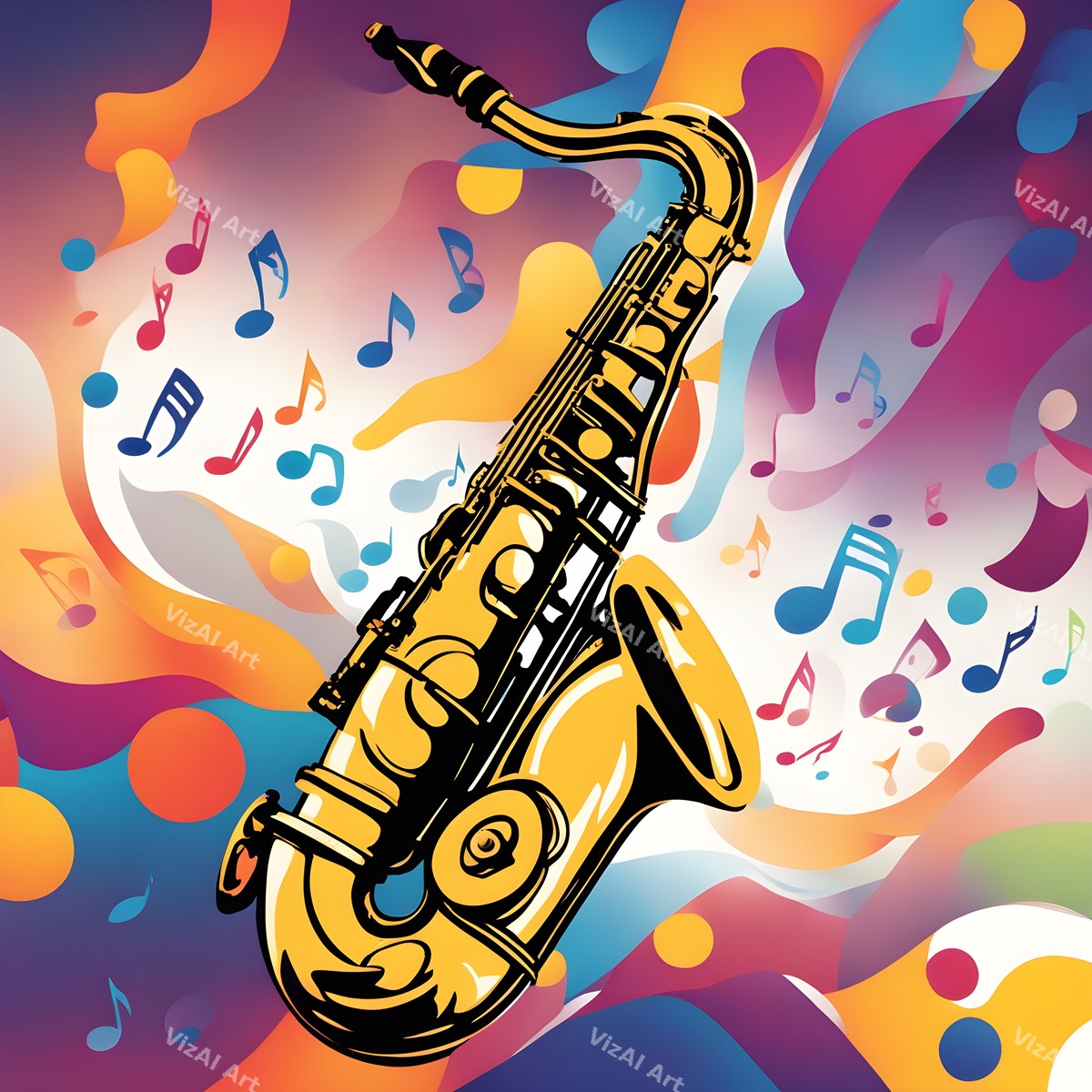Jazz Saxophone & Music Notes Art — print 3