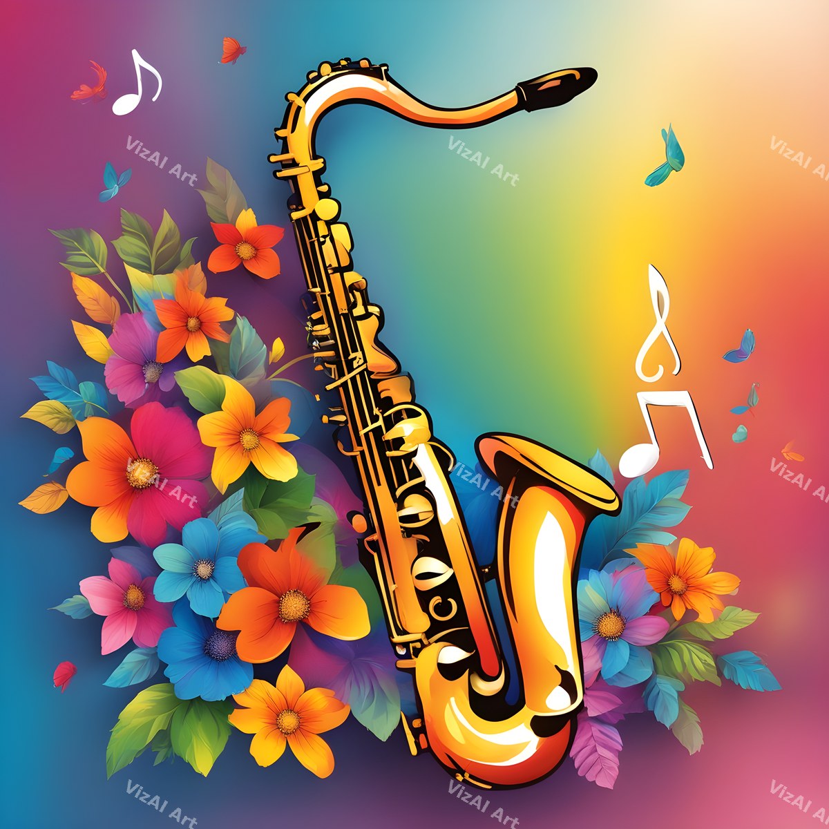 Jazz Saxophone & Music Notes Art — print 4