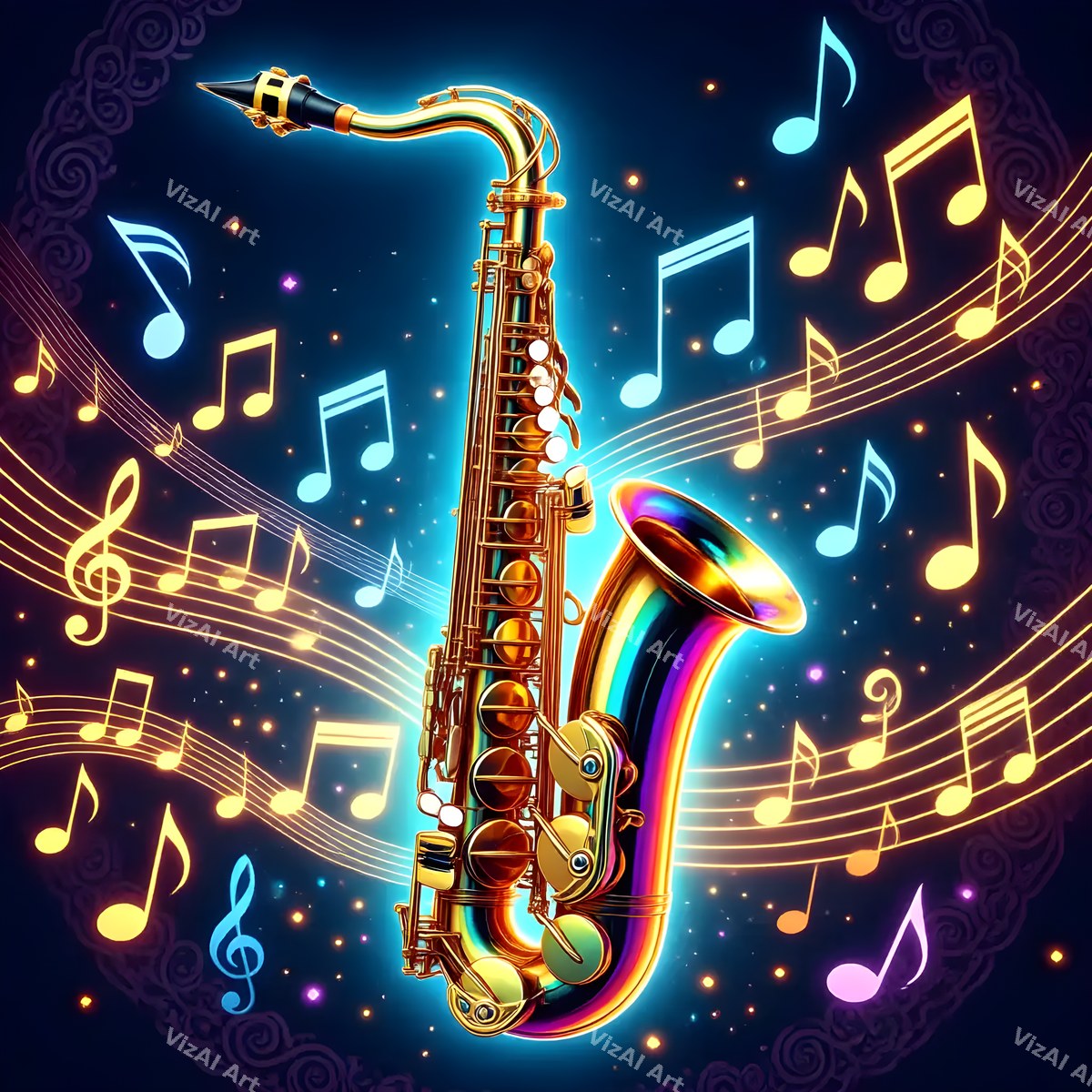 Jazz Saxophone & Music Notes Art — print 10